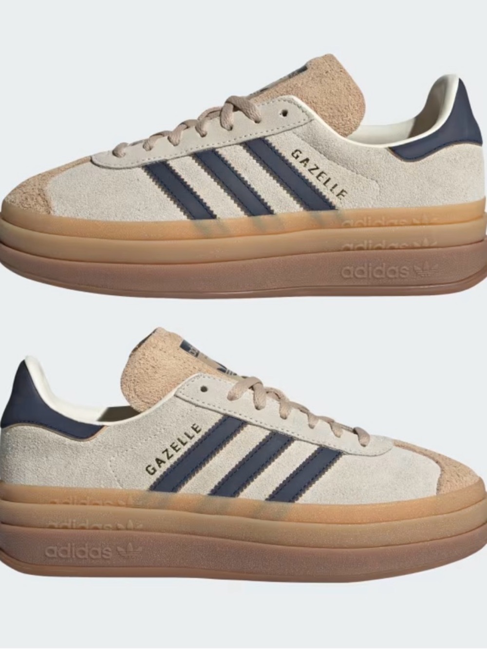 adidas Gazelle Bold tennis shoes in Cream White / Night Indigo / Magic Beige